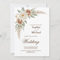 Boho Pampas Aquarelle en laiton Mariage Floral Inv