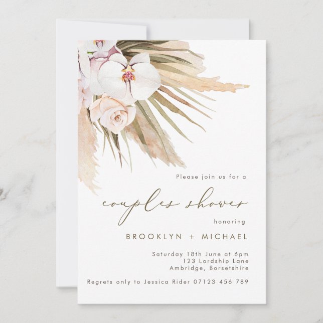Invitation Boho Pampas Aquarelle Grass Couples Floral Douche (Devant)