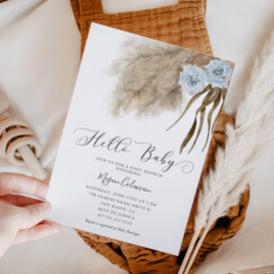 Invitation Boho Pampas Baby shower Garçon en Herbe