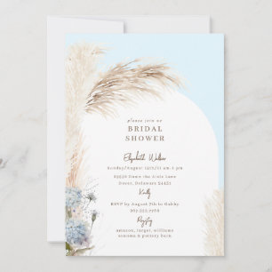 Invitation Boho Pampas Bleu Glacé Baby Shower de Mariage