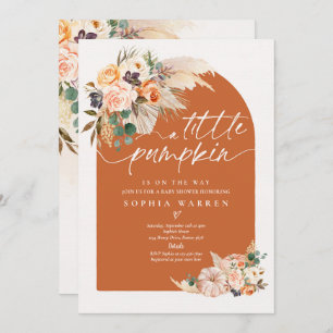 Invitation Boho Pampas Citrouille Baby shower Grass Burnt Or