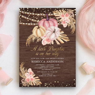 Invitation Boho Pampas Dusty Citrouille Baby shower en bois