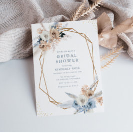 Invitation boho pampas duvet bleu floral douche nuptiale