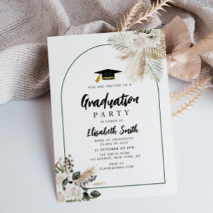 Invitation boho pampas et fête de graduation verdure