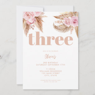 Invitation Boho Pampas Floral 3e anniversaire