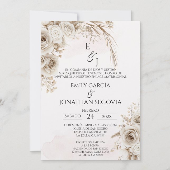 Invitation Boho pampas floral Spanish wedding  (Devant)
