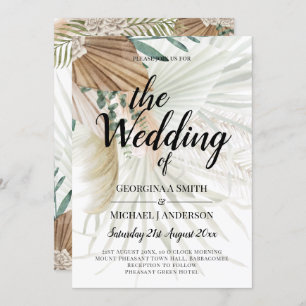 Invitation BOHO Pampas Grass Beige Vert Mariage en terre cuit