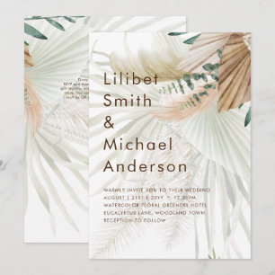 Invitation BOHO Pampas Grass Beige Vert Mariage en terre cuit