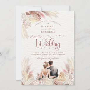 Invitation Boho Pampas Grass Blush Mariage rose croustillant