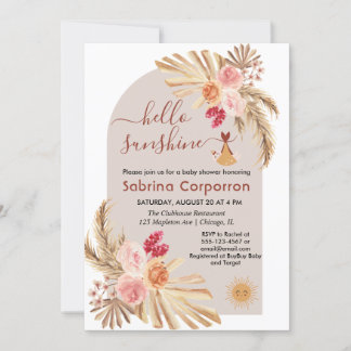 Invitation Boho Pampas Grass Bonjour Sunshine fille baby show
