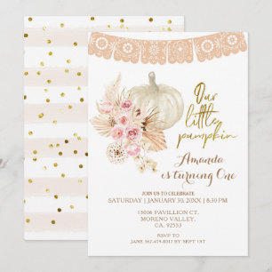 Invitation Boho Pampas Grass Citrouille 1er Anniversaire Invi