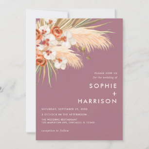 Invitation  Boho Pampas Grass Dusty Mariage Rose