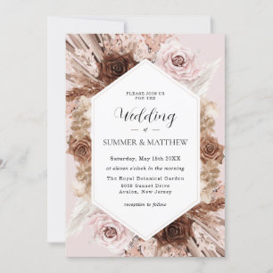Invitation Boho Pampas Grass Dusty rose Brown Floral Mariage