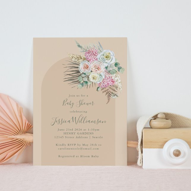 Invitation Boho Pampas Grass Fleurs Beige Baby shower Arch (Créateur téléchargé)