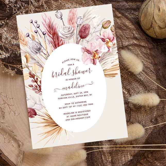 Invitation Boho Pampas Grass Floral Fête des mariées moderne (Créateur téléchargé)