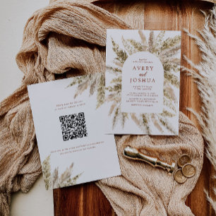Invitation Boho Pampas Grass Qr Code Tout en un Mariage
