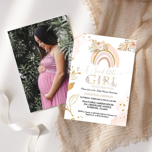 Invitation Boho Pampas Grass Rainbow Baby Baby shower fille (Créateur téléchargé)