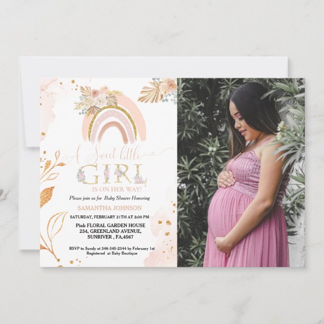 Invitation Boho Pampas Grass Rainbow Desert Girl Baby shower (Devant)