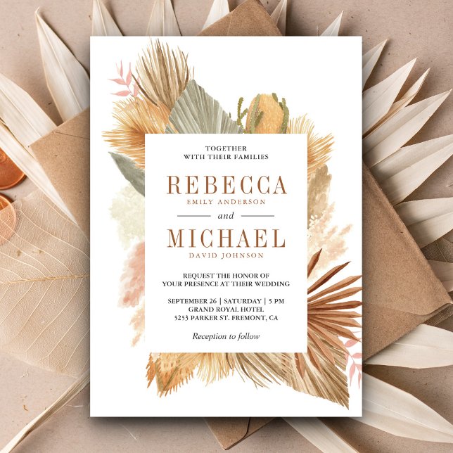 Invitation Boho Pampas Grass séché Palm Feuille Mariage (Créateur téléchargé)
