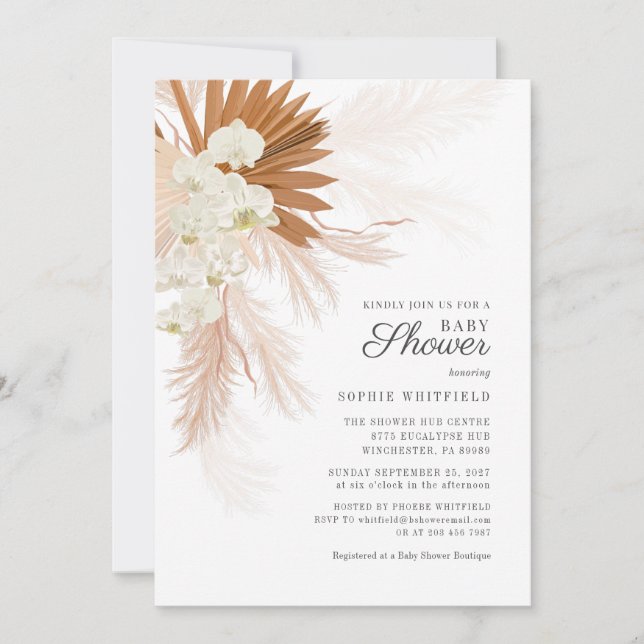 Invitation Boho Pampas Grass Tan Baby shower Floral (Devant)