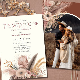 Invitation Boho Pampas Grass Terracotta Mariage photo