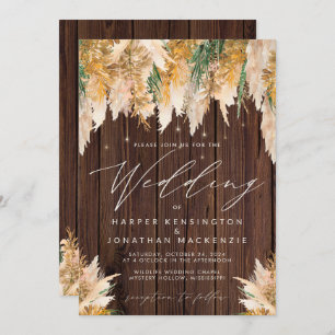 Invitation Boho Pampas Grass Wood Twinkle Mariage
