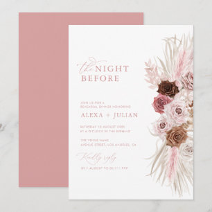 Invitation Boho pampas herbe et dîner de répétition rose pous