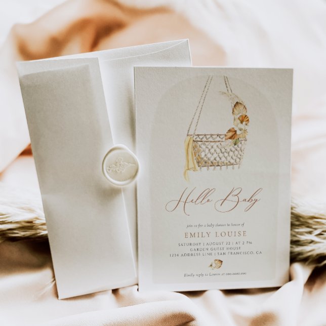 Invitation Boho Pampas Herbe Genre Neutre Bonjour Baby shower (Créateur téléchargé)