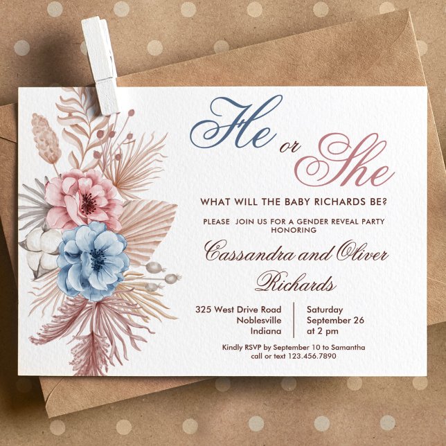 Invitation Boho Pampas Herbe Sexe Révéler (Créateur téléchargé)