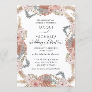 Invitation BOHO Pampas Herbe Tropical Aquarelle Flush