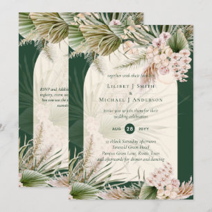 Invitation BOHO Pampas Mariage vert émeraude en laiton