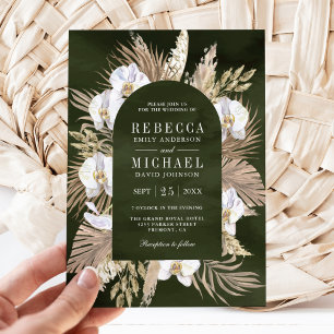 Invitation Boho Pampas Orchidée Blanche Mariage Sage Palm Sag