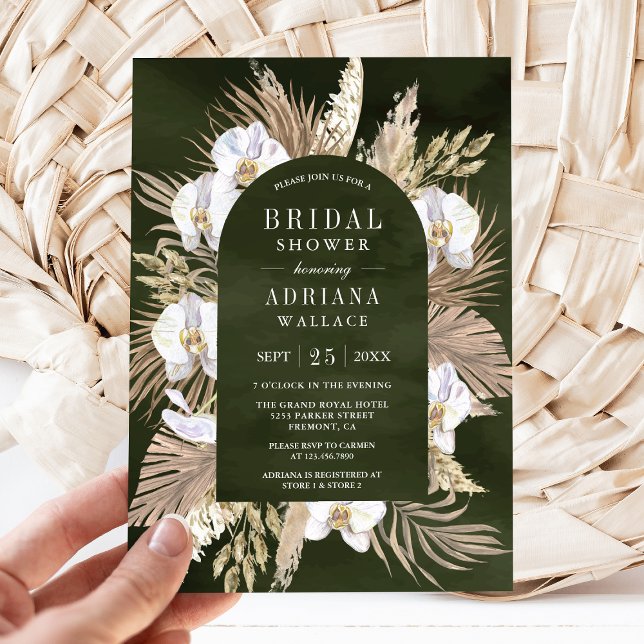 Invitation Boho Pampas Orchidée Blanche Olive Green Fête des  (Créateur téléchargé)
