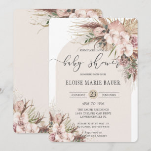 Invitation Boho Pampas Orchidée en herbe Baby shower en arc f