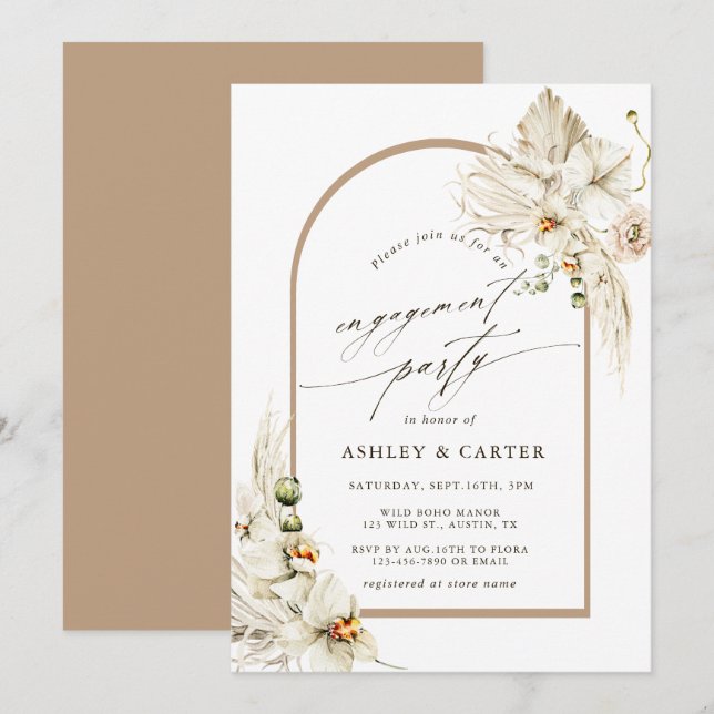 Invitation Boho Pampas Orchidée en herbe Fête d'engagement Fl (Devant / Derrière)