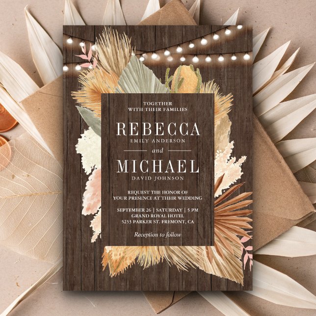 Invitation Boho Pampas Palmier séché Grass Feuille Mariage en (Créateur téléchargé)