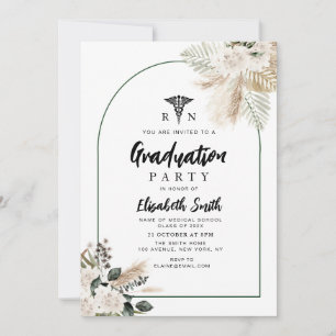 Invitation boho pampas verdure infirmière fête de graduation