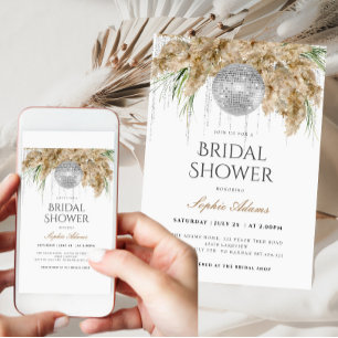 Invitation Boho Papmas Grass Disco Ball Fête des mariées