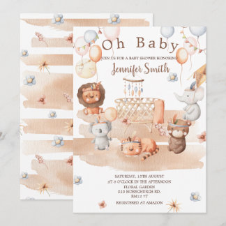 Invitation Boho pastel animaux baby shower mobile Oh Baby