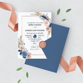 Invitation Boho pastel bleu & brush choral Mariage