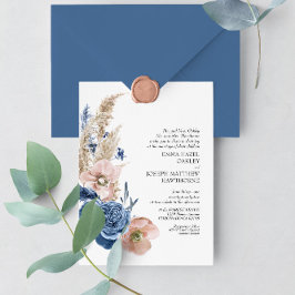 Invitation Boho pastel bleu & brush choral Mariage
