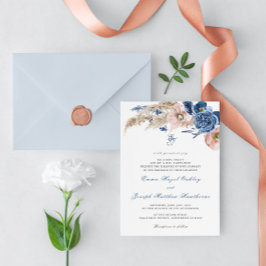 Invitation Boho pastel bleu & brush choral Mariage