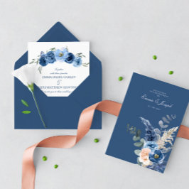 Invitation Boho pastel bleu & brush choral Mariage