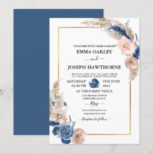 Invitation Boho pastel bleu & brush choral Mariage Invit