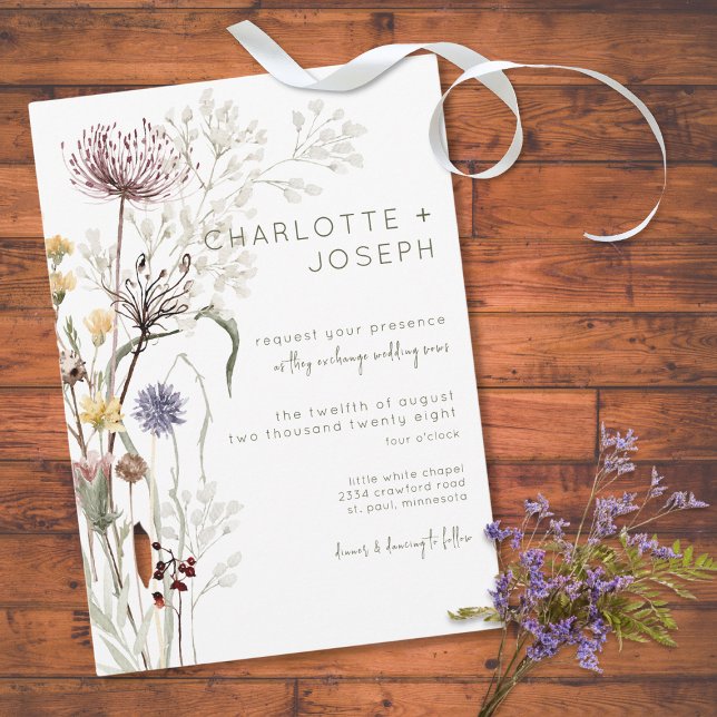 Invitation Boho Pastel Fleur sauvage Moderne Floral Mariage (Créateur téléchargé)