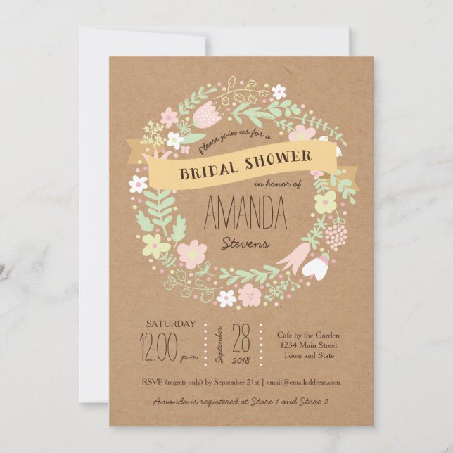 Invitation Boho Pastel Floral Wreath Russe Mariage (Devant)