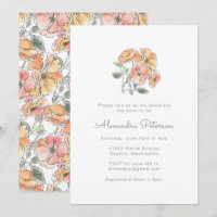 Boho Pastel Peach Aquarelle Baby shower Floral