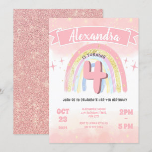 Invitation Boho Pastel Rainbow 4th Birthday Girl Parties scin
