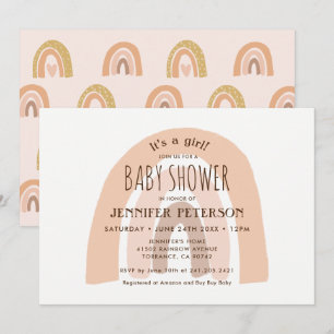 Invitation Boho Pastel Rainbow C'est un Baby shower féminin