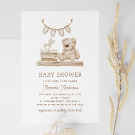 Invitation Boho Pastel Teddy Bear | Baby shower neutre souple